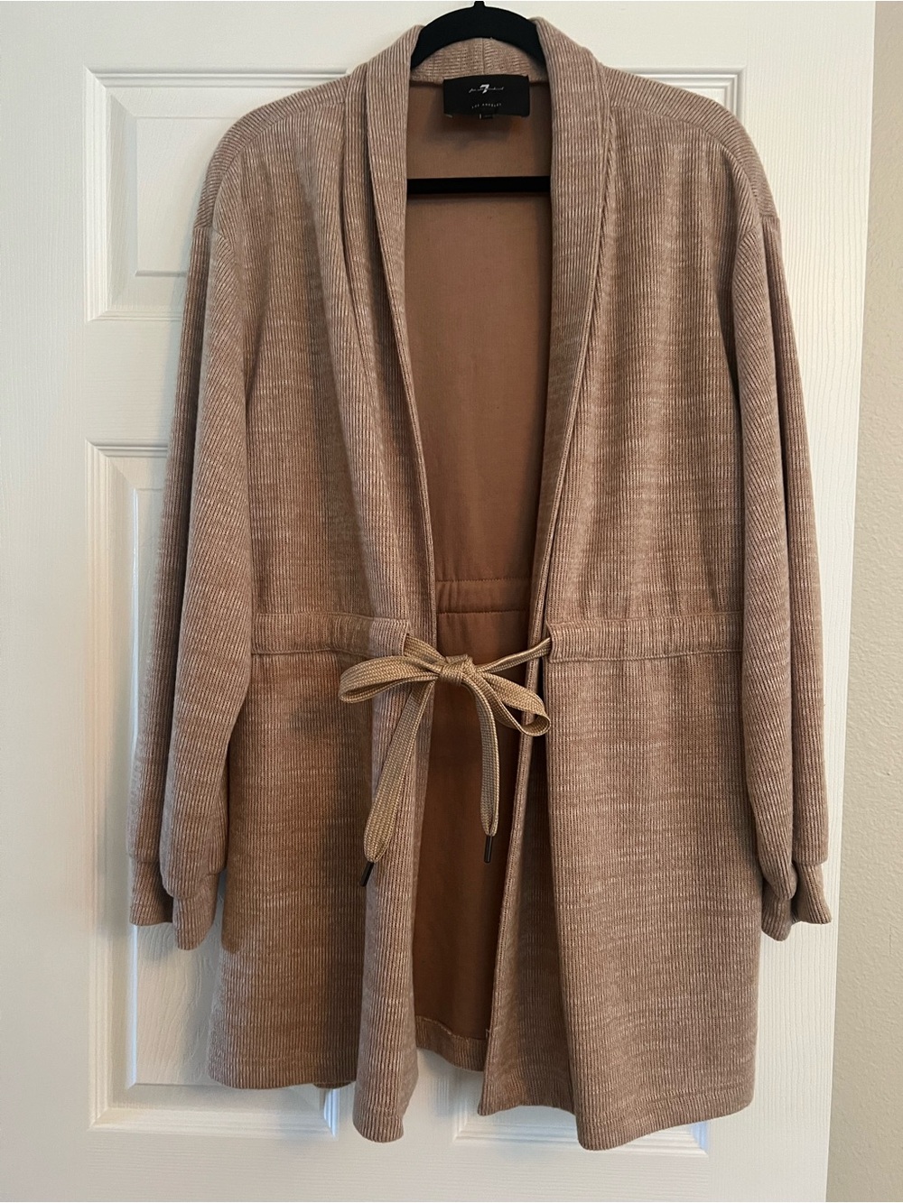 7 For All Mankind Taupe Tie-Waist Open Front Cardigan